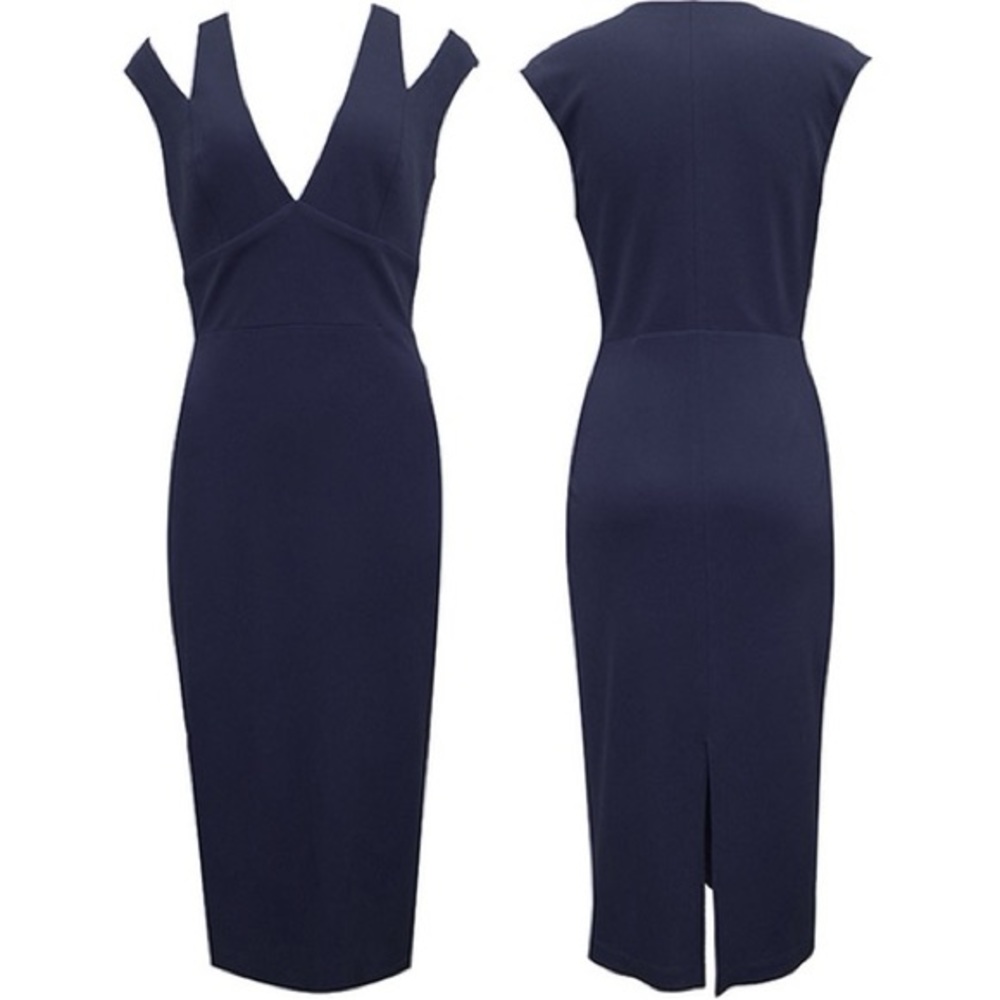 ABS Navy Shoulder Cutout Midi Dress - 16W